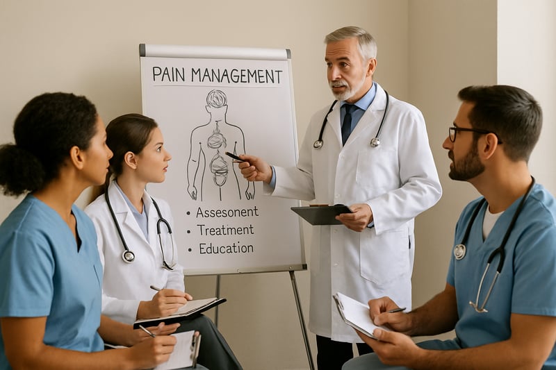 Profesionales de la salud recibiendo capacitación en manejo del dolor